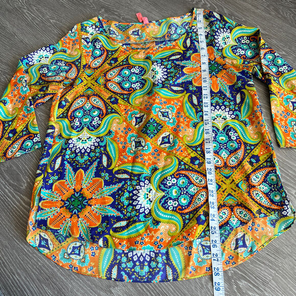 Eight Sixty Top Womens Medium Colorful Roll Up Sleeve Boho Hippie - Picture 3 of 14